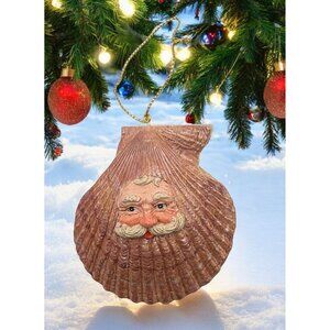 Vintage Santa Face Faux Clam Shell Christmas Tree Ornament Midwest Beach Coastal